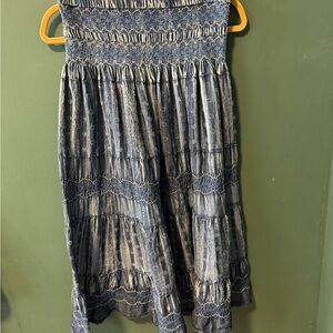 Denim Style Navy Smocked Maxi Skirt